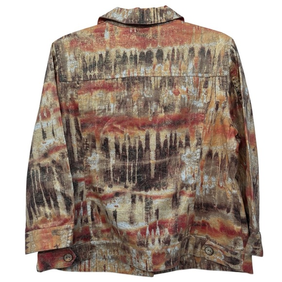 Chico’s 1 Medium Abstract Print Jacket Linen Cotton Blend Fall Colors - Picture 3 of 6